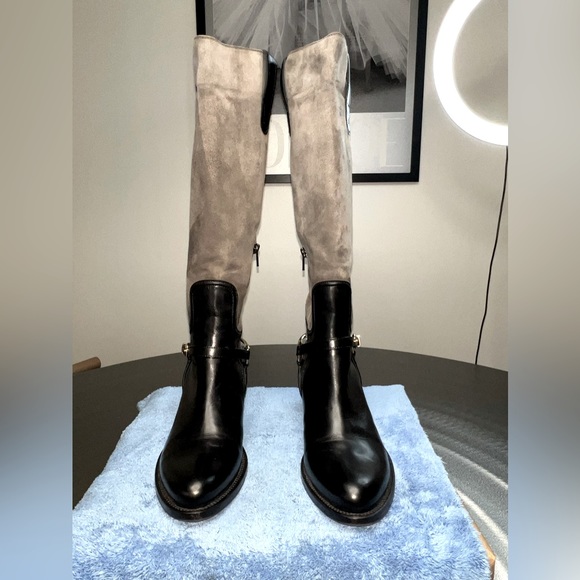 Le PePe Canoscio Fango Black leather and grey suede riding boots - Picture 4 of 16